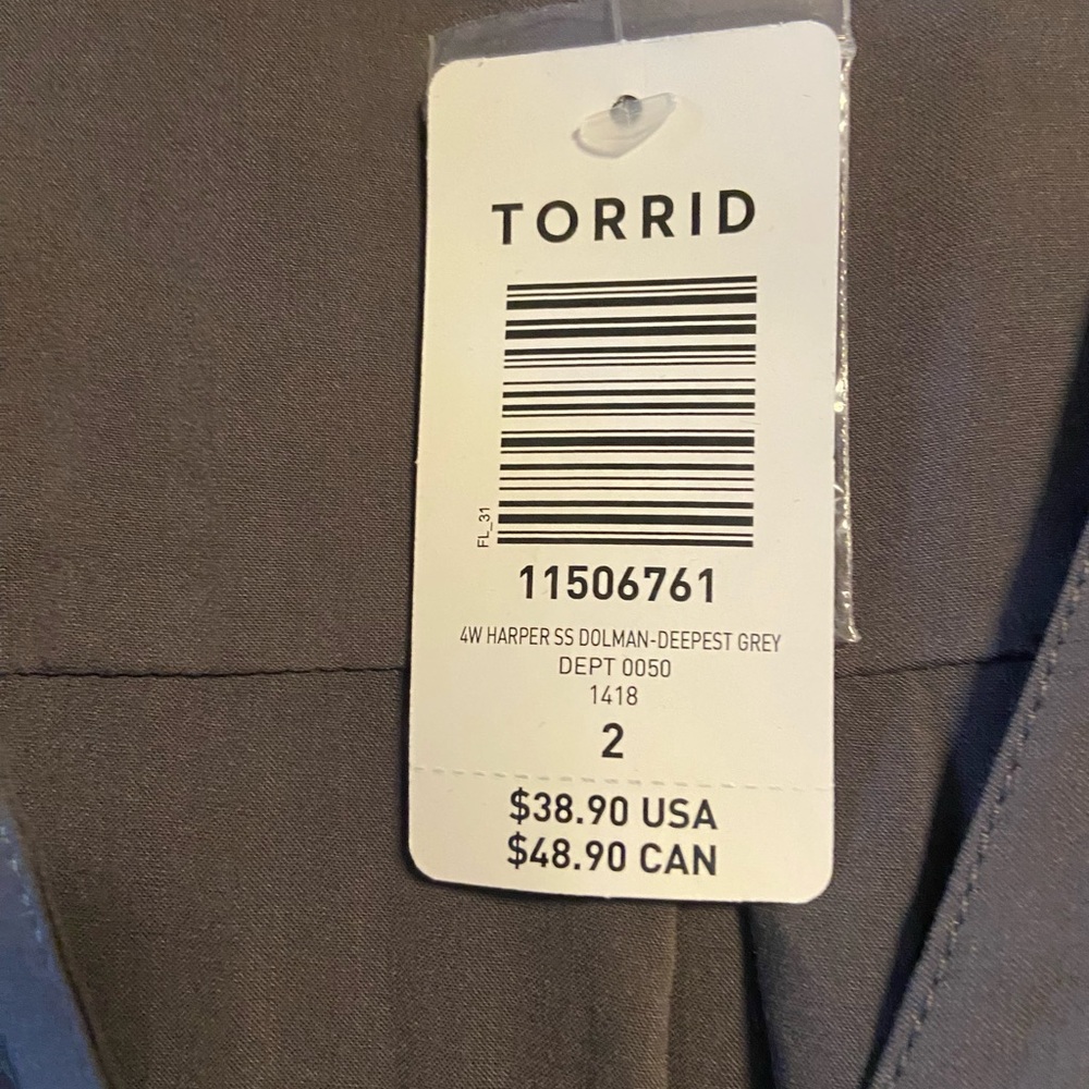 NWT Torrid Harper Dolman Blouse | Size 2X (18/20) Deep Gray Button Front - Picture 6 of 6
